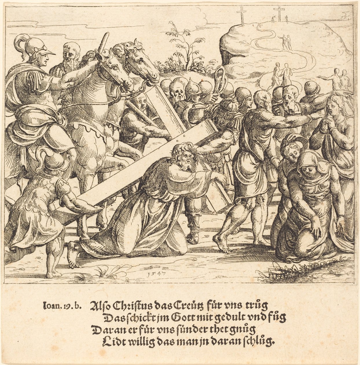 Kristus kantaa ristiä, 1547. tekijältä Augustin Hirschvogel