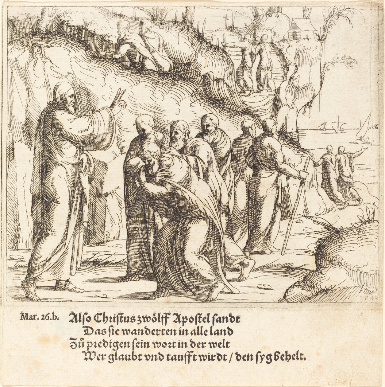 Kristus kehottaa apostoleja heidän tehtävässään, 1548. tekijältä Augustin Hirschvogel