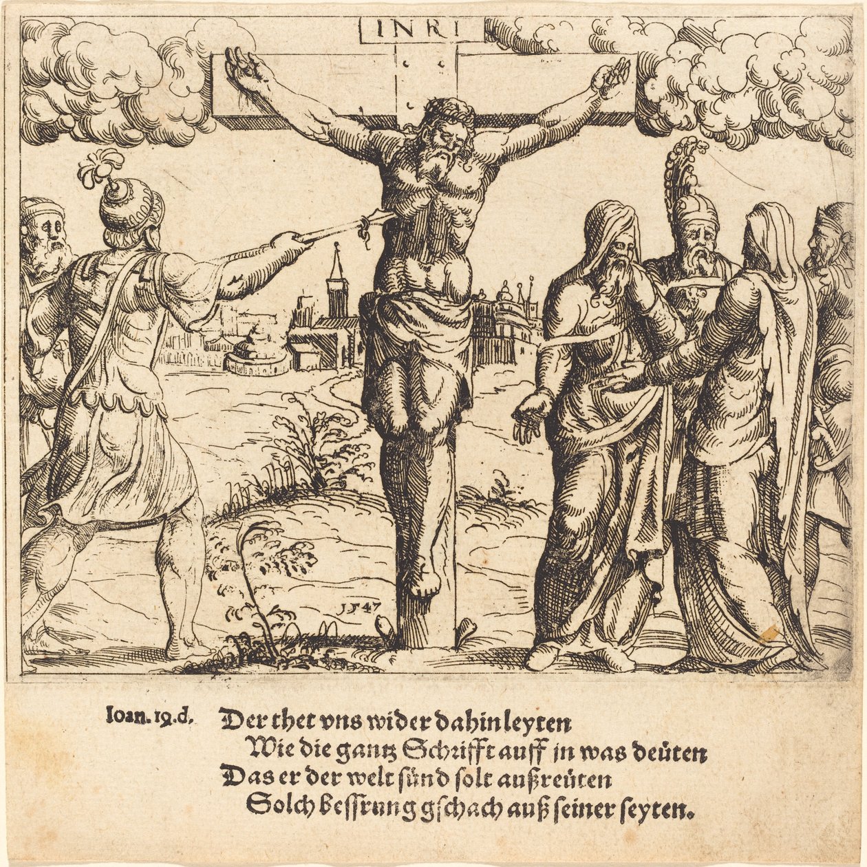 Christ is Pierced with the Lance, 1547. tekijältä Augustin Hirschvogel