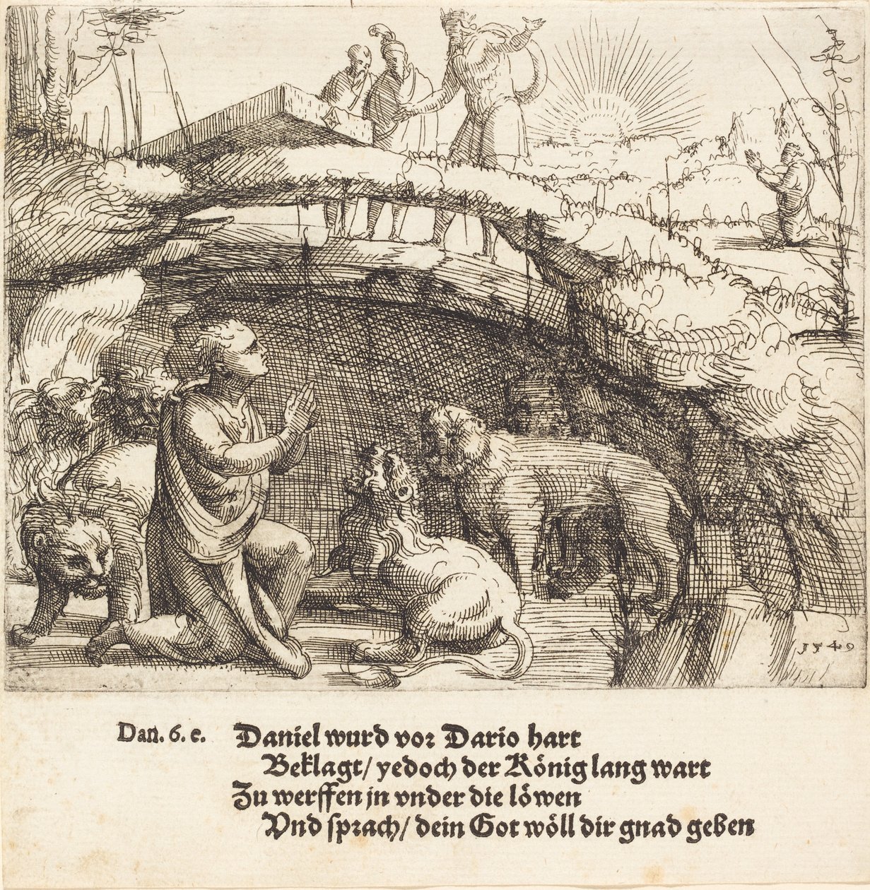 Daniel leijonien luolassa, 1549. tekijältä Augustin Hirschvogel