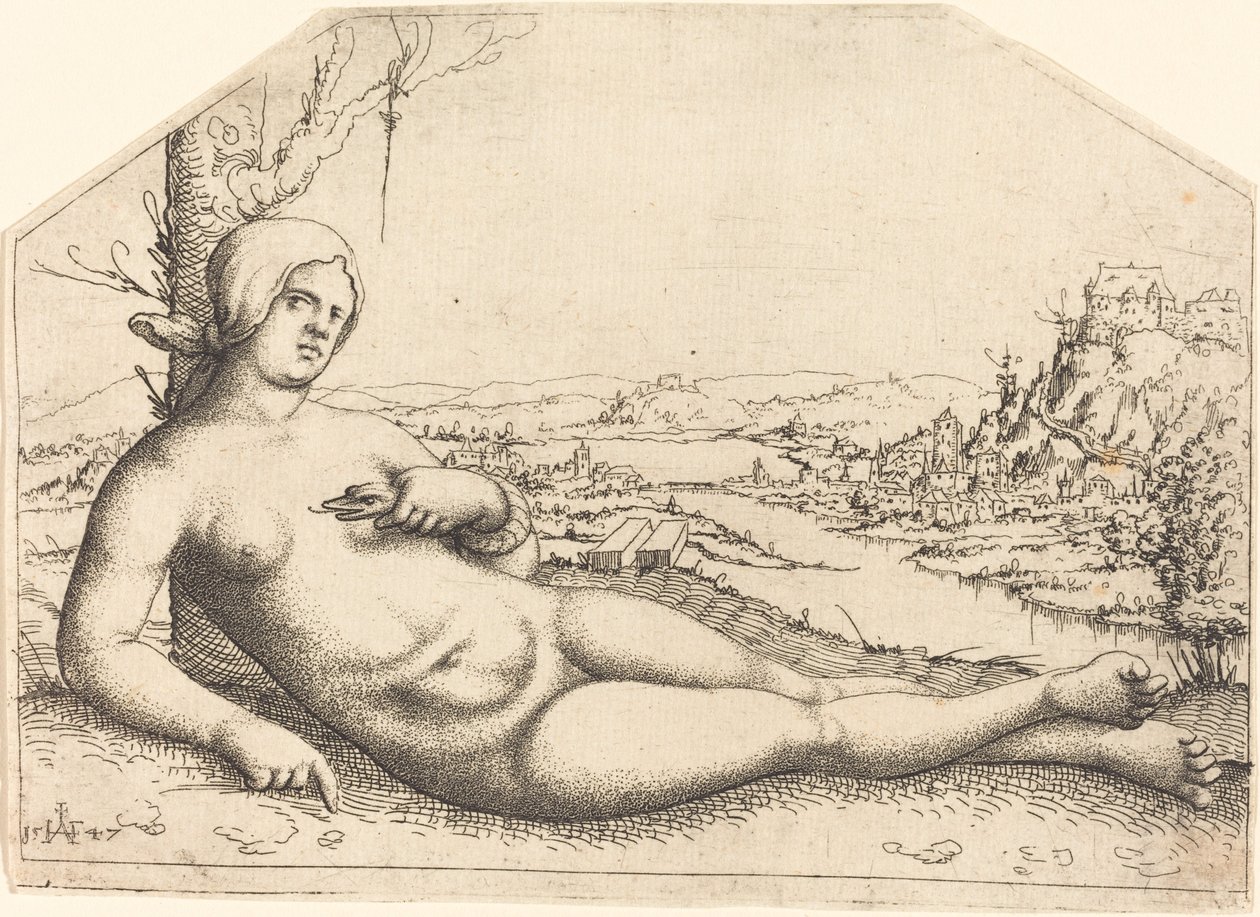 Kleopatran kuolema, 1547. tekijältä Augustin Hirschvogel