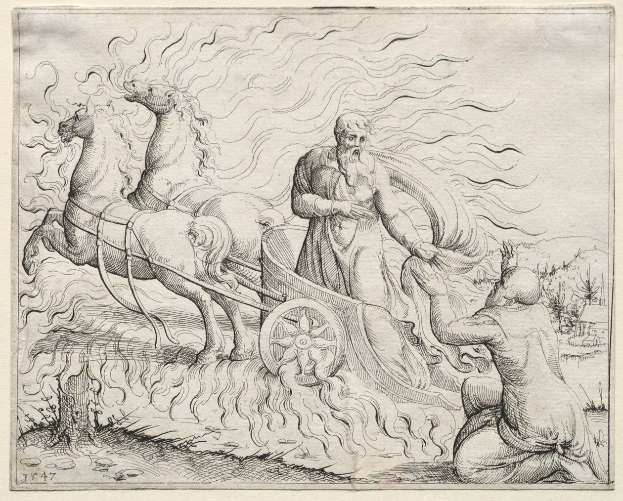 Elia Ascends to Heaven, 1547. tekijältä Augustin Hirschvogel