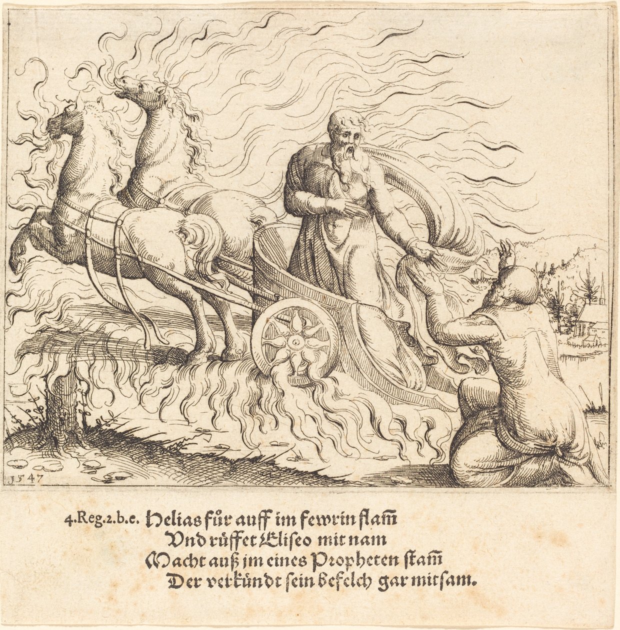 Elia viedään taivaaseen, 1547. tekijältä Augustin Hirschvogel