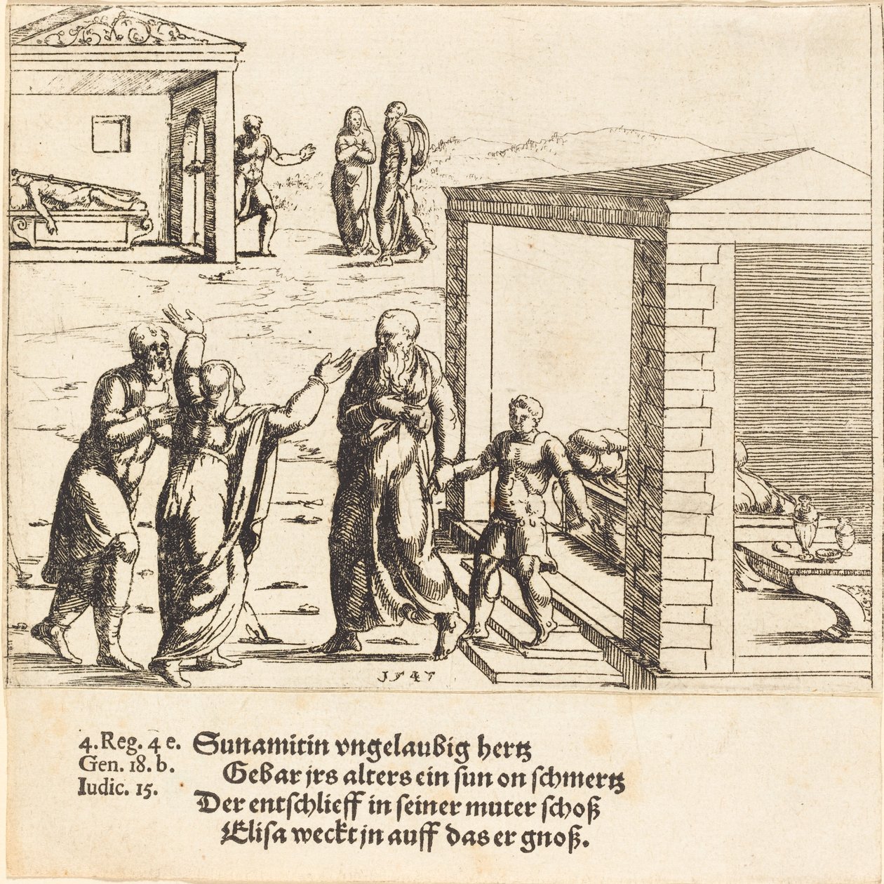 Elisa herättää sunemilaisen pojan, 1547. tekijältä Augustin Hirschvogel