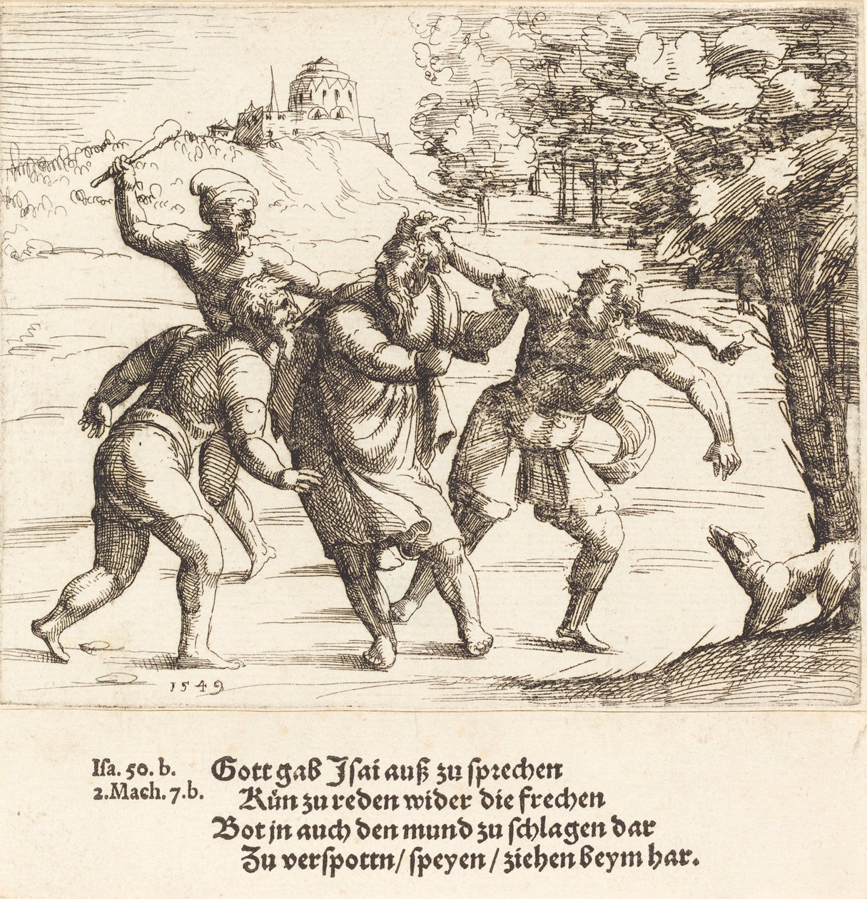 Jesaja hyväksyy pilkkaa uskonsa tähden, 1549. tekijältä Augustin Hirschvogel