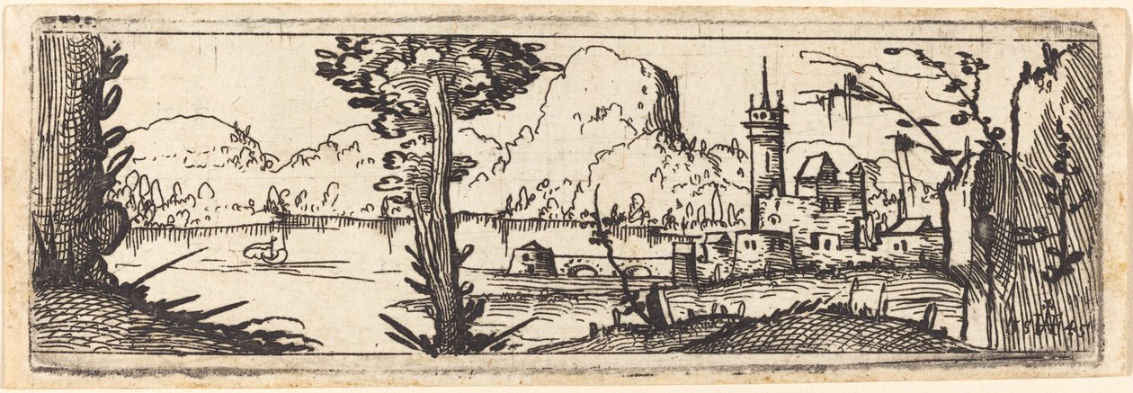 Maisema järven ja kaupungin kanssa, 1545. tekijältä Augustin Hirschvogel