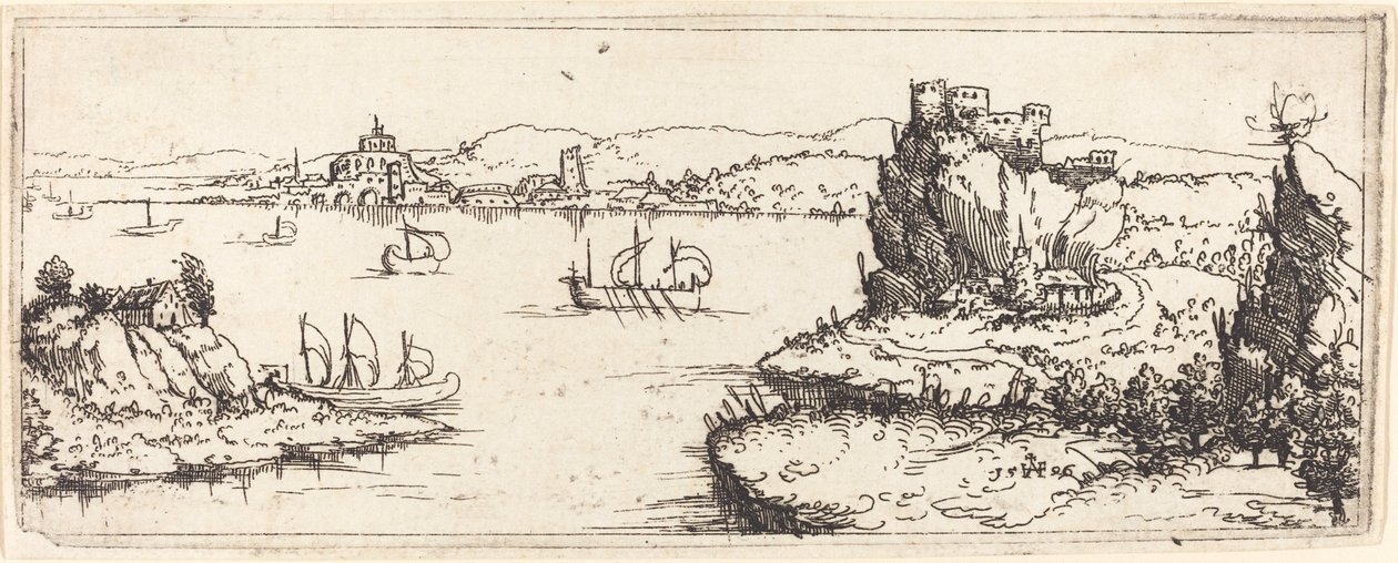 Maisema purjeveneillä, 1546. tekijältä Augustin Hirschvogel