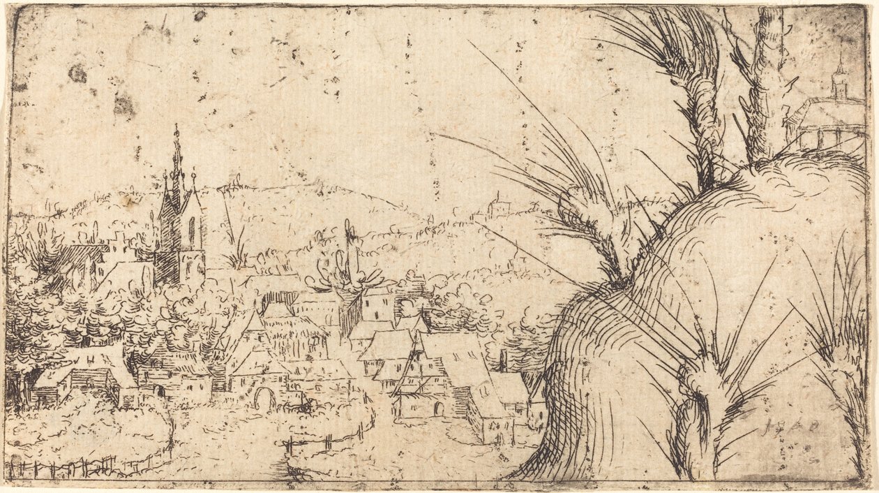 Maisema, jossa kaupunki vasemmalla, 1549. tekijältä Augustin Hirschvogel