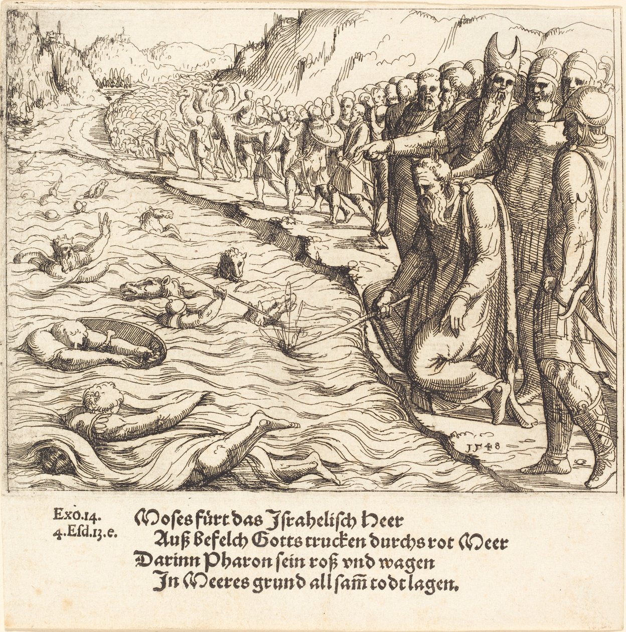 Mooses sulkee Punaisen meren, 1548. tekijältä Augustin Hirschvogel