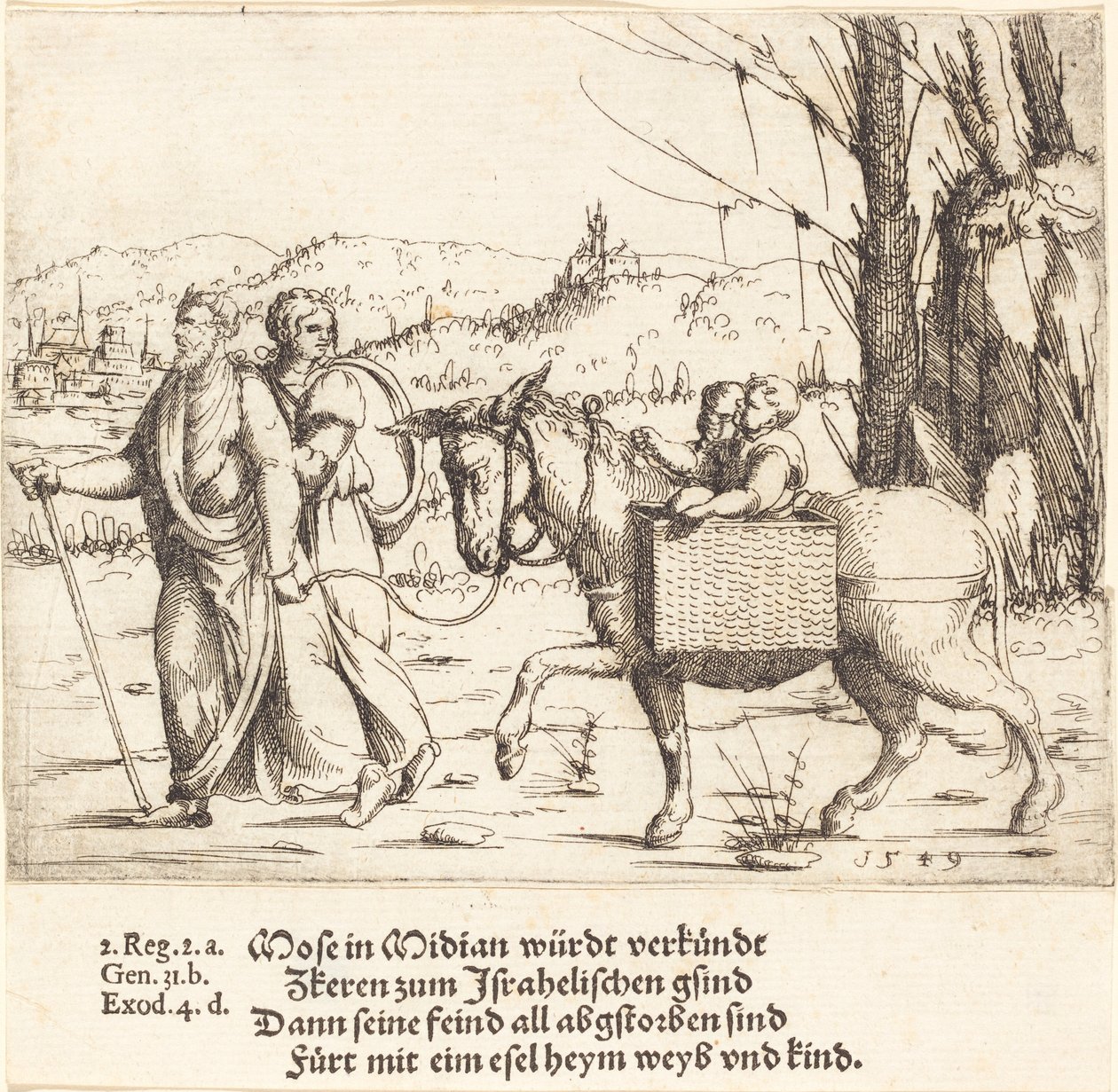 Mooses palaa Egyptiin Midianista, 1549. tekijältä Augustin Hirschvogel