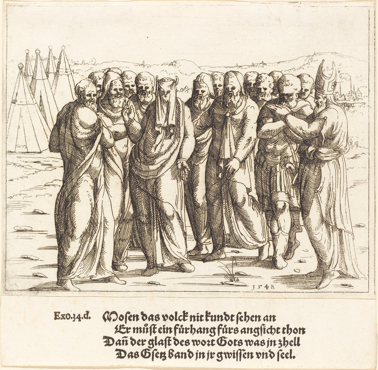 Mooses puhuu Israelin lapsille, 1548. tekijältä Augustin Hirschvogel