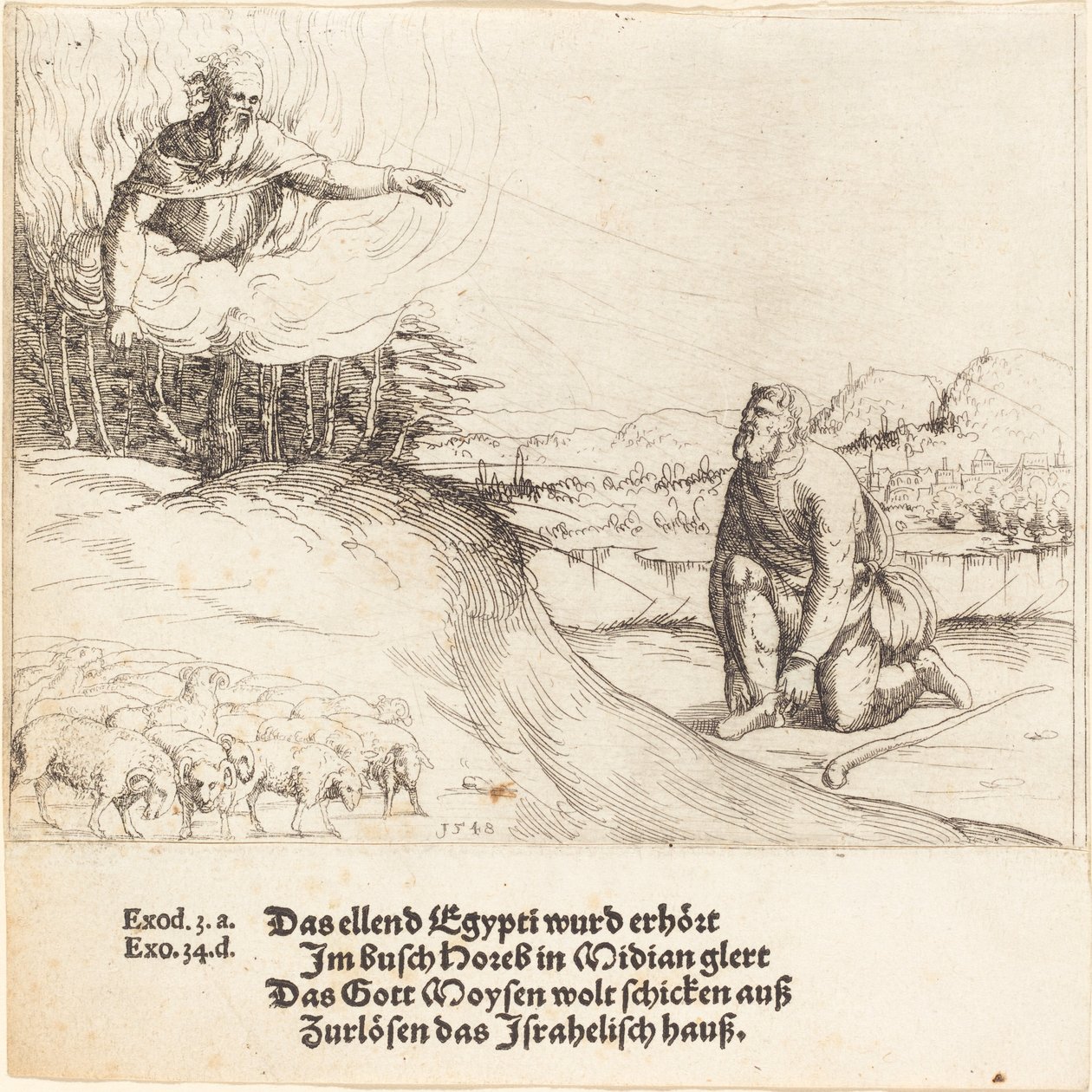 Mooses ja palava pensas, 1548. tekijältä Augustin Hirschvogel