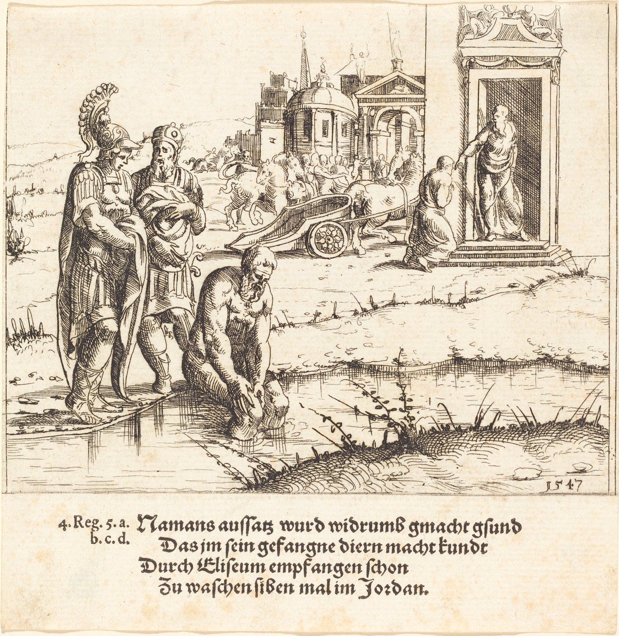 Naaman on parantunut spitaalista, 1547. tekijältä Augustin Hirschvogel