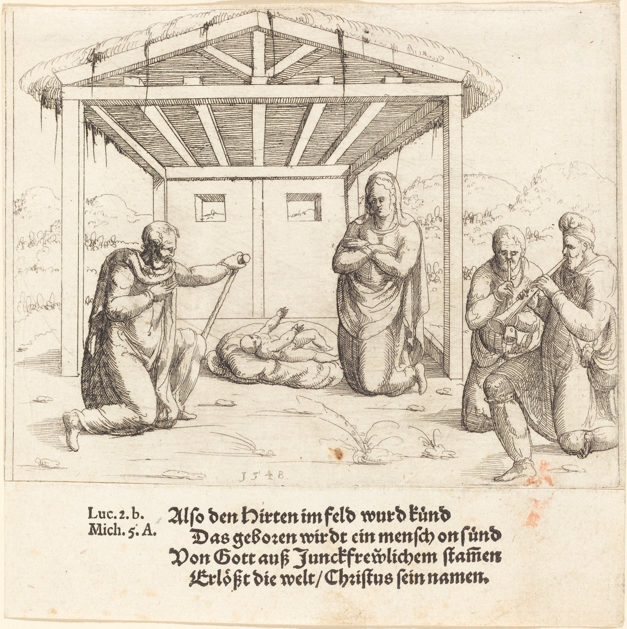Paimenten palvonta, 1548. tekijältä Augustin Hirschvogel