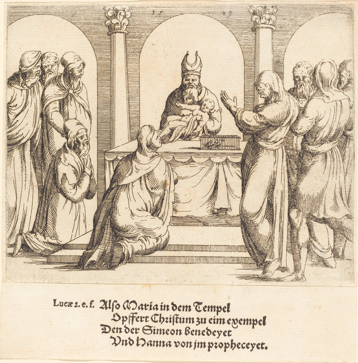 Esitys temppelissä, 1549. tekijältä Augustin Hirschvogel