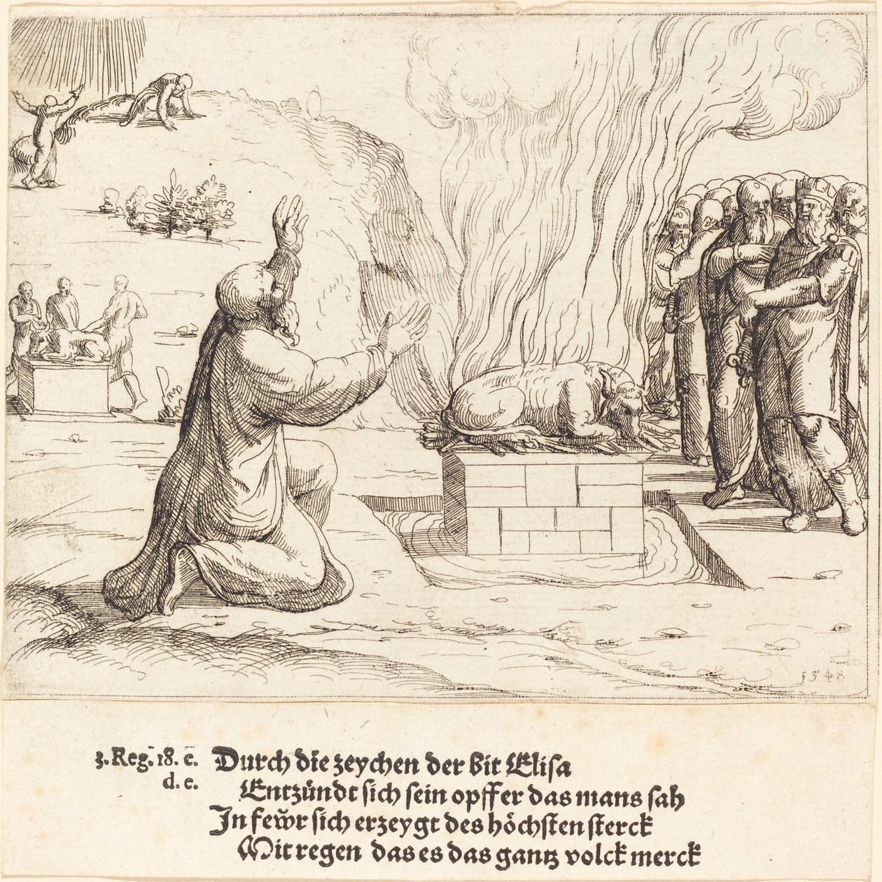 Elian ja Baalin pappien kilpailevat uhrit, 1548. tekijältä Augustin Hirschvogel