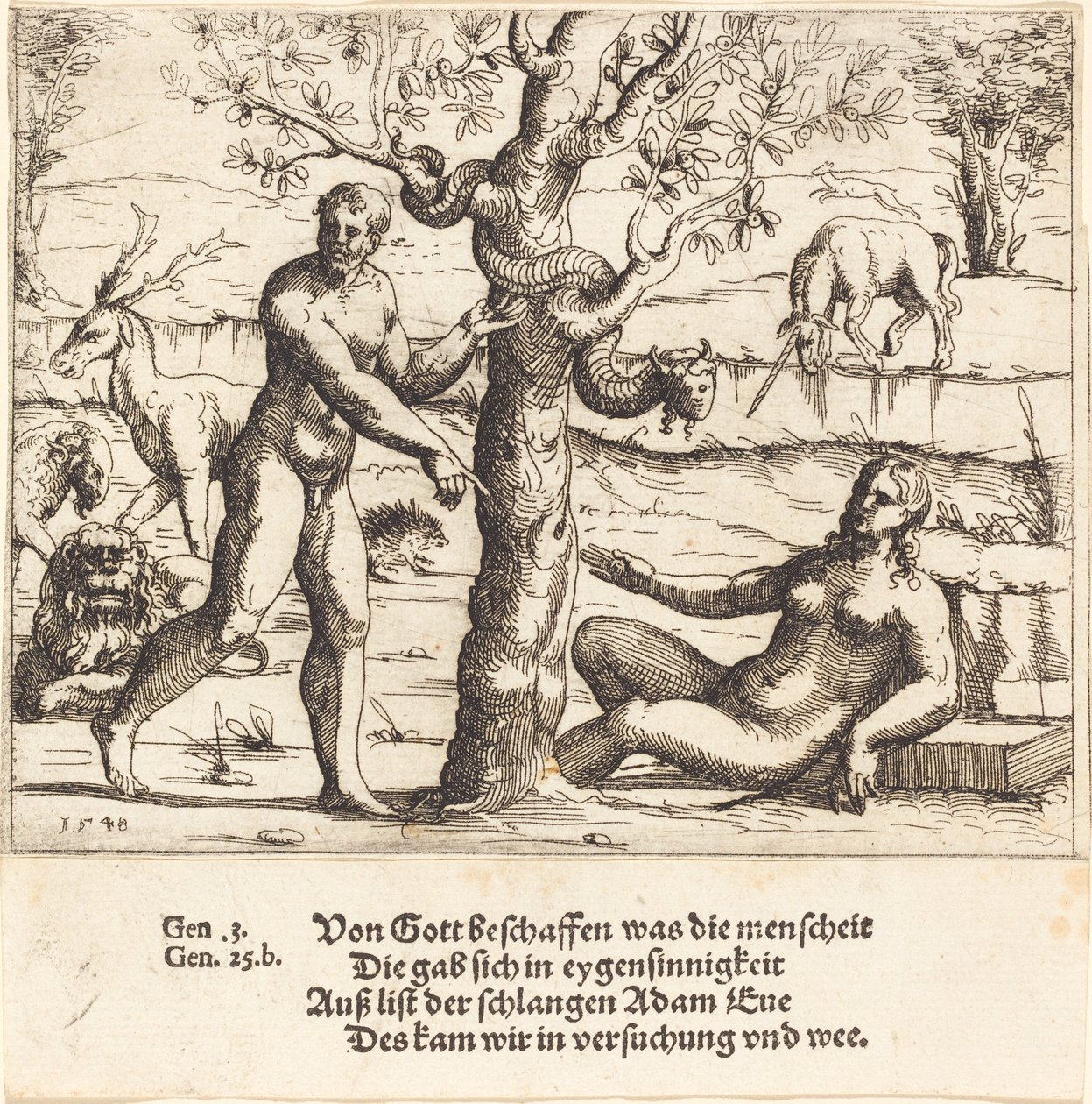 Eevan kiusaus, 1548. tekijältä Augustin Hirschvogel