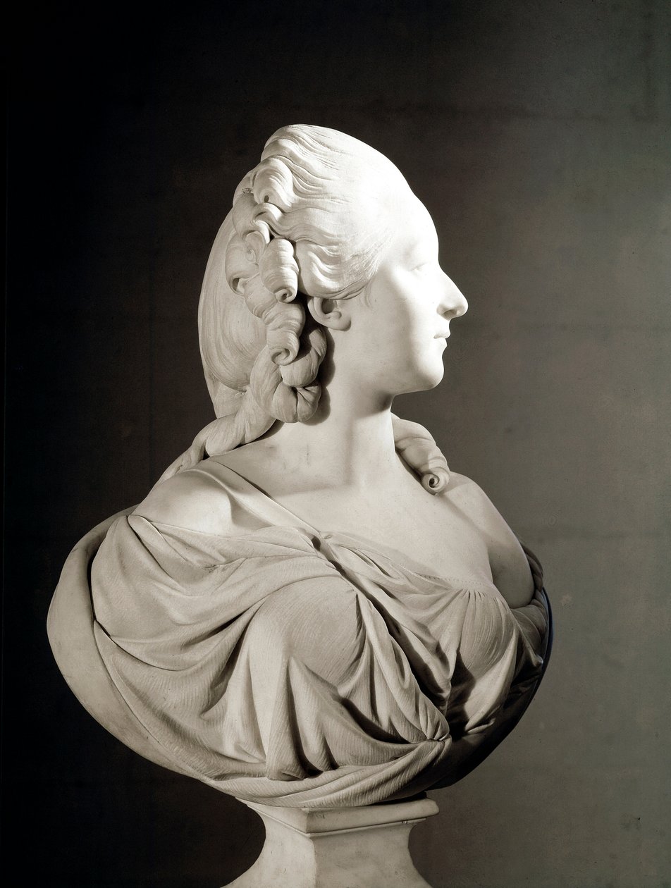 Jeanne Becu, kreivitär (tai rouva) du Barry (1743-1793) muotokuva Augustin Pajoun (1730-1809) marmoriveistos Pariisi, Musee du Louvre - Madame du Barry (syntynyt Marie Jeanne Becu) tekijältä Augustin Pajou