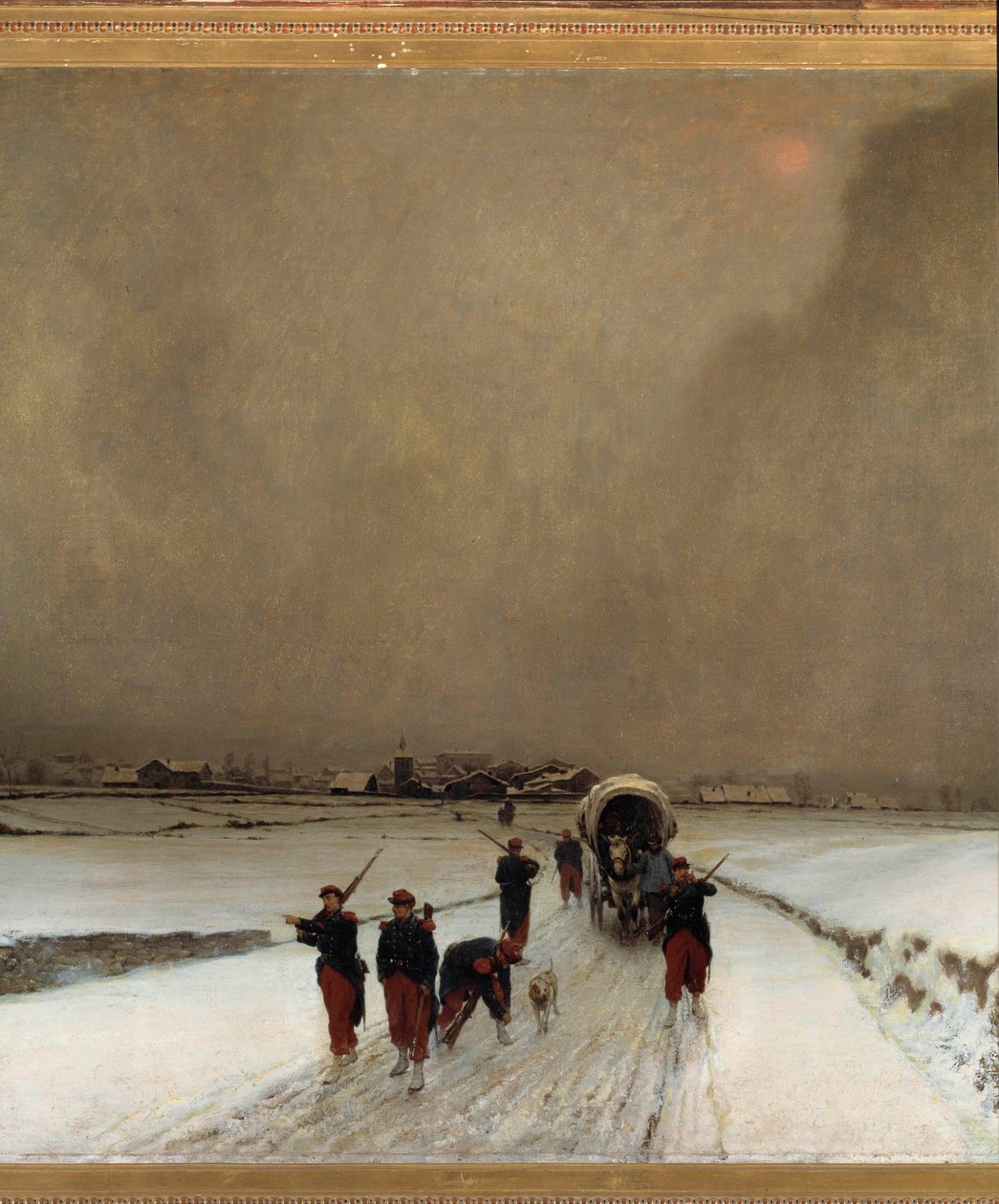 Sota 1870: "" Trainards, lumiefekti"" Auguste Chenu Dit Fleury (1833-1875) maalaus 1870 Su. 1,7x1,5 m Pariisi, musee d