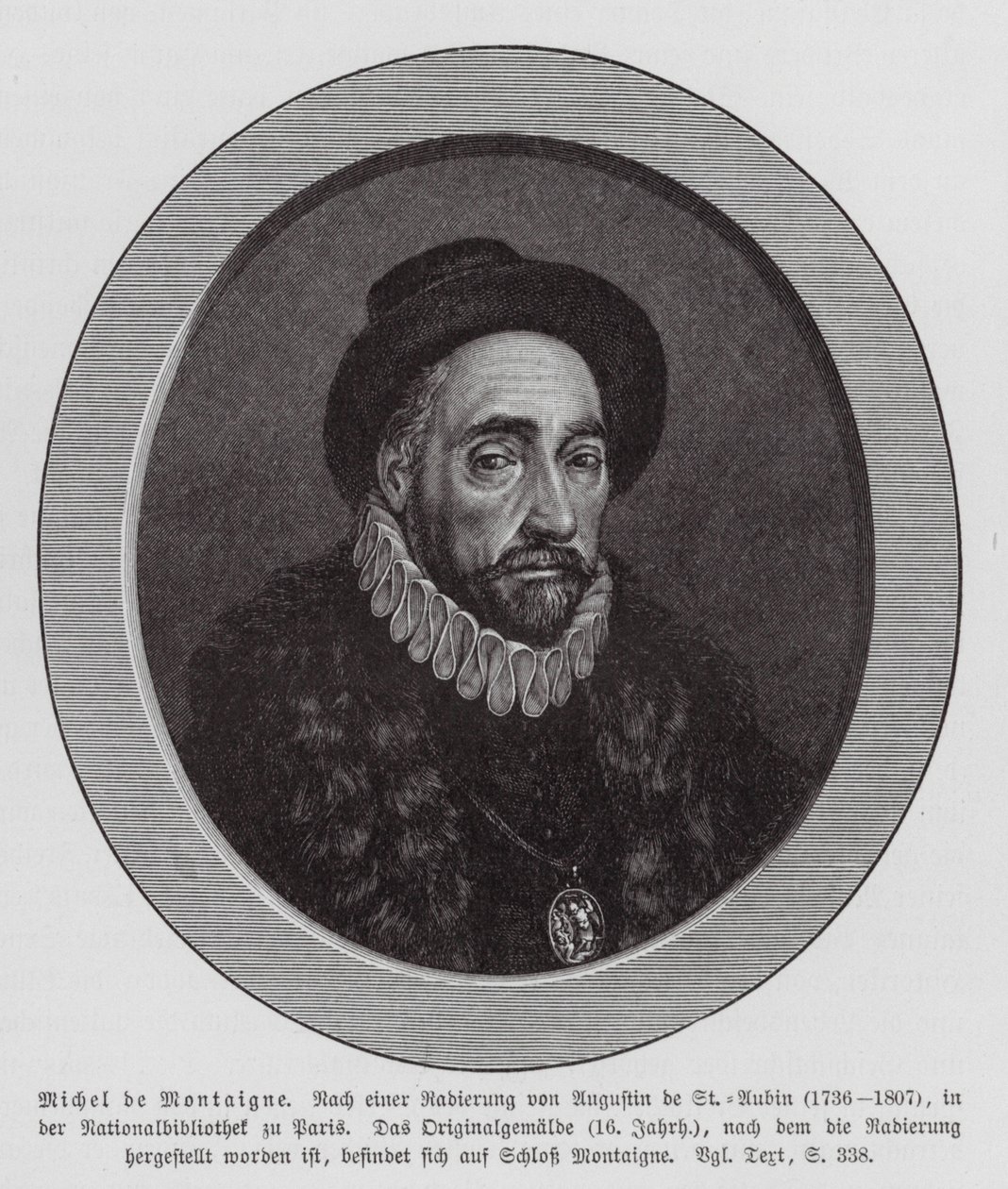 Michel de Montaigne, ranskalainen filosofi (kaiverrus) tekijältä Augustin de (after) Saint-Aubin