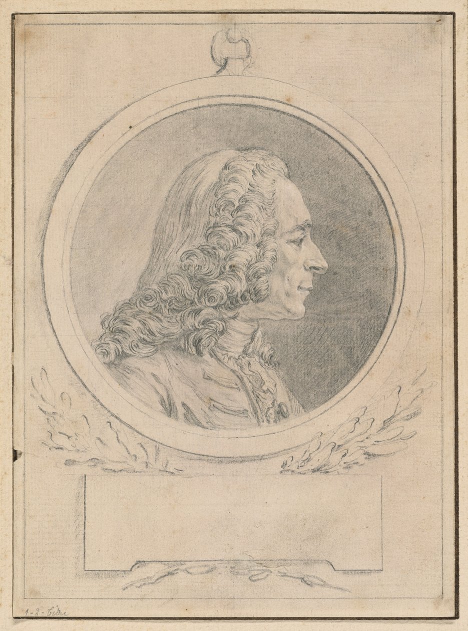Voltairen muotokuva, Jean-Baptiste Lemoynen II rintakuvan mukaan. tekijältä Augustin de Saint-Aubin