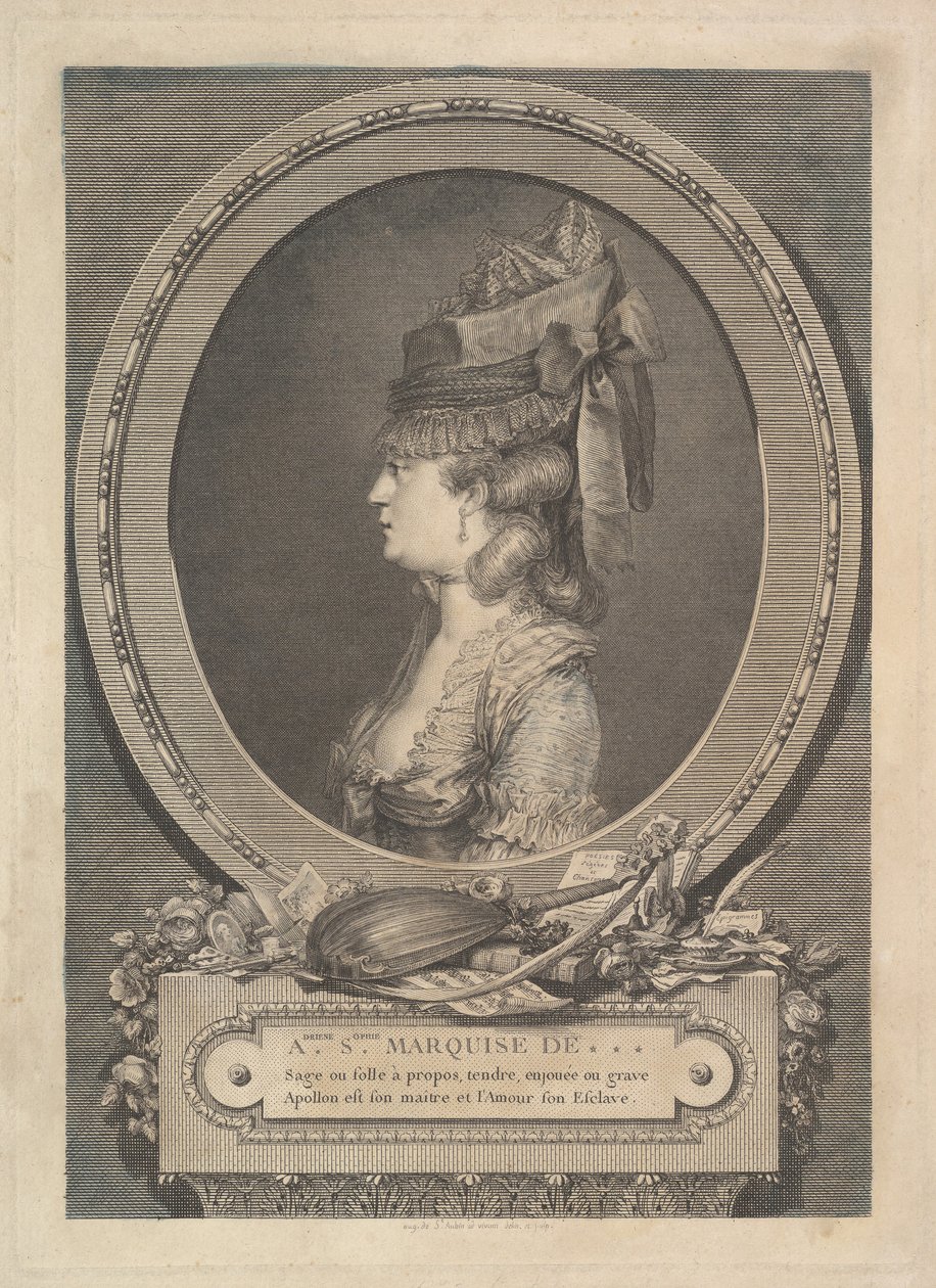 Adrienne-Sophie Marquise de ***:n muotokuva, 1779. tekijältä Augustin de Saint Aubin
