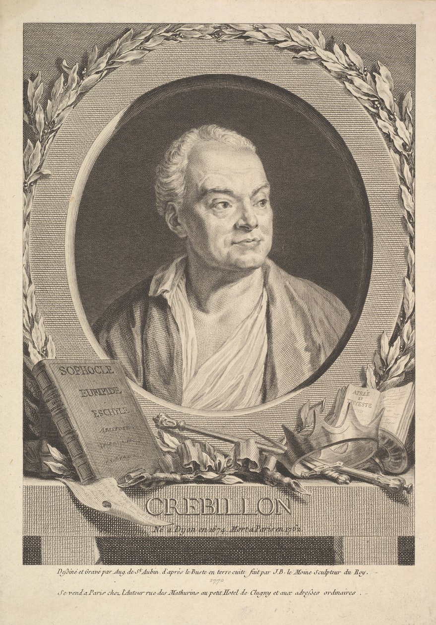 Crebillonin muotokuva, 1770. tekijältä Augustin de Saint Aubin