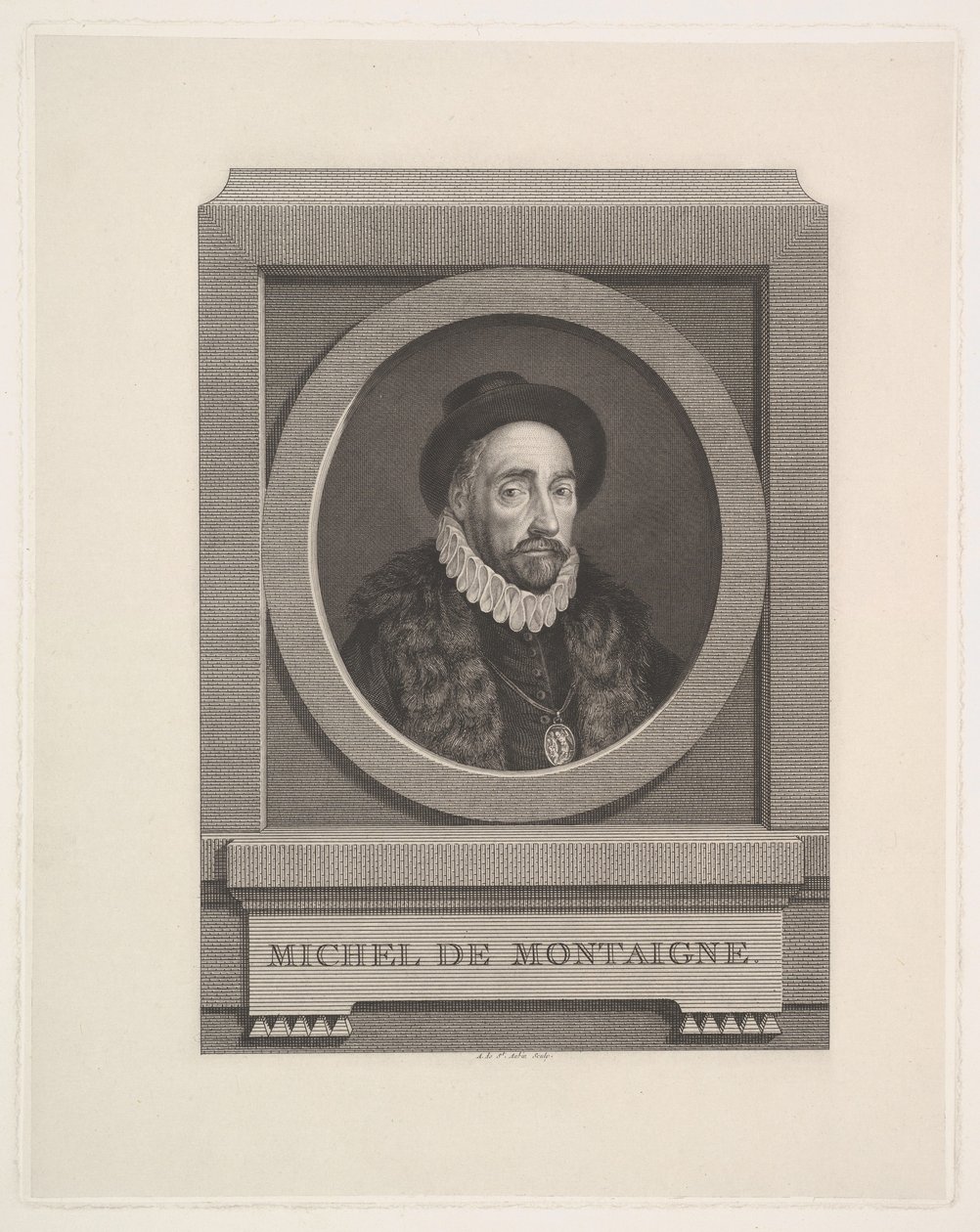 Michel de Montaignen muotokuva 1533-1592, 1774. tekijältä Augustin de Saint Aubin