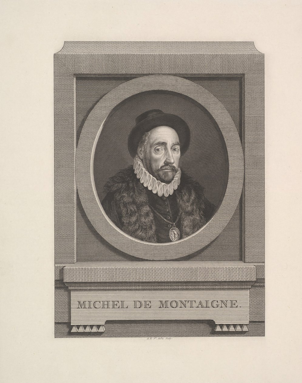Michel de Montaignen muotokuva, 1774. tekijältä Augustin de Saint Aubin