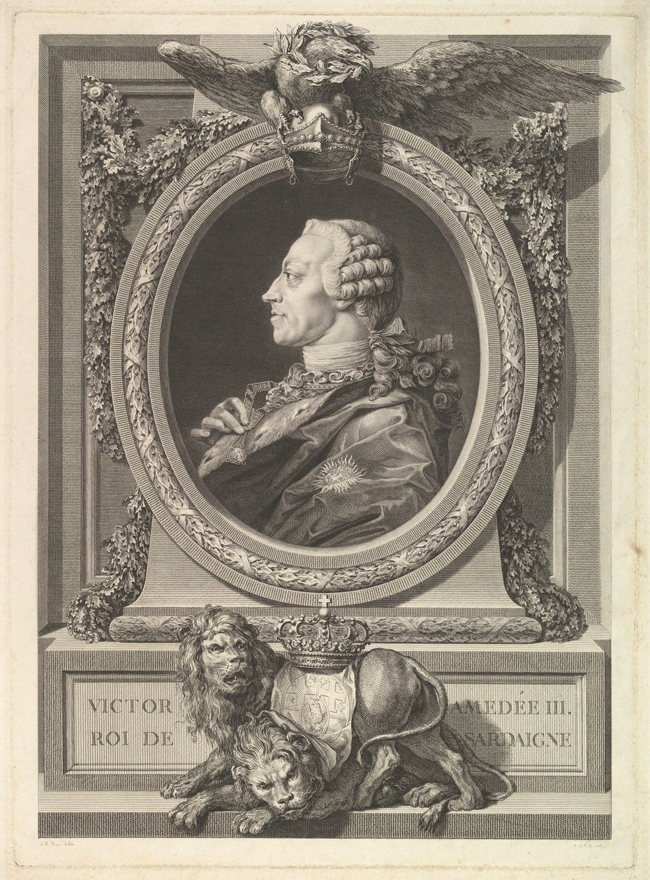 Sardinian kuninkaan Viktor Amadeus III:n muotokuva, 1777. tekijältä Augustin de Saint Aubin