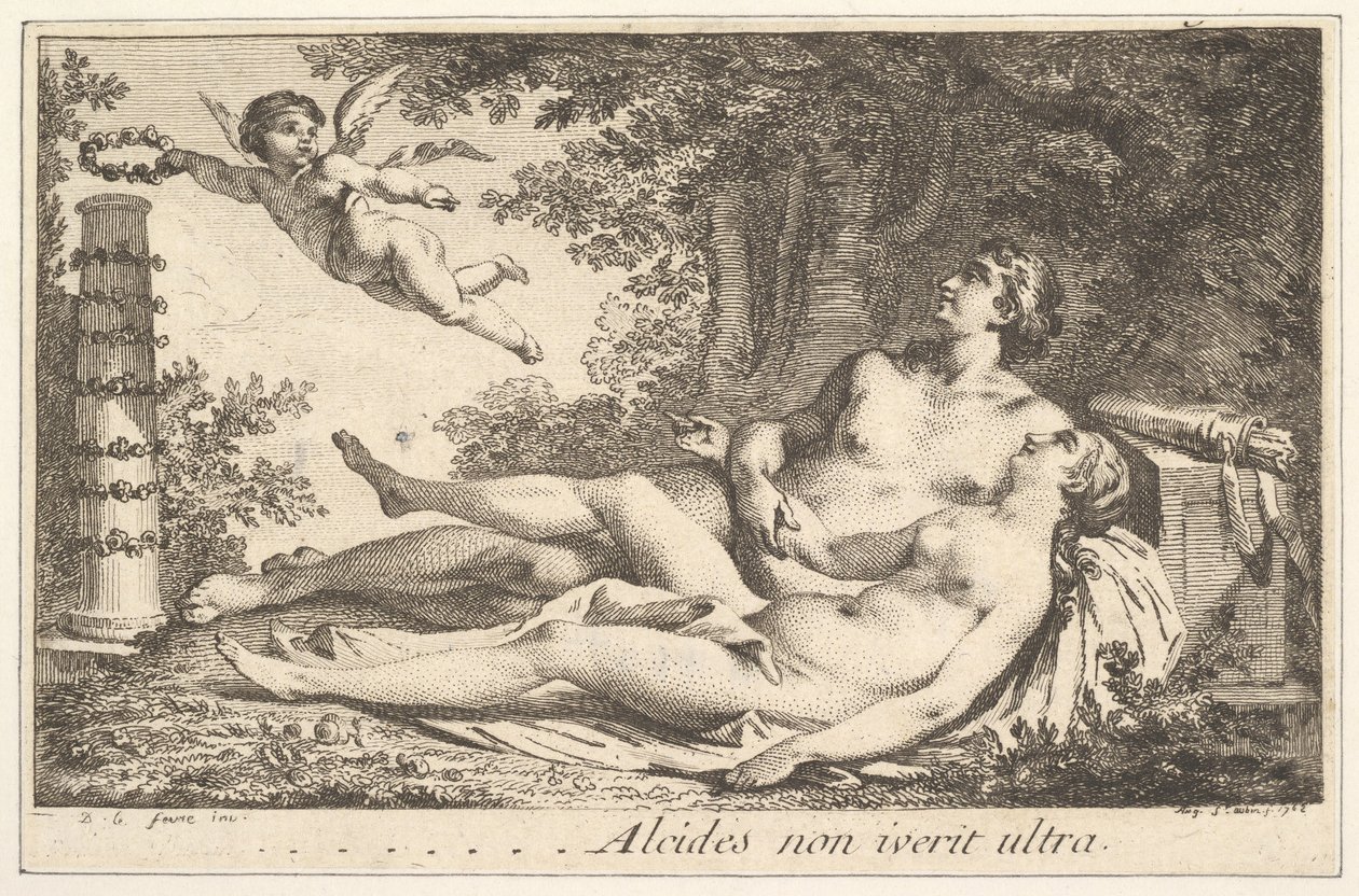 Pikkukuva elokuun nimen vieressä. de St. Aubin Vignette Augustin de S...n nimen vieressä, 1762. tekijältä Augustin de Saint Aubin