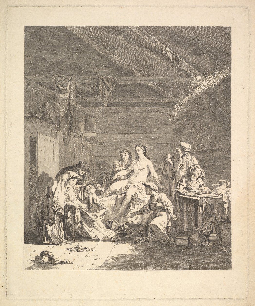 Ensimmäisen osan vinjetti, sivu 165: Venäläisten käyttö avioliiton jälkeen ja ennen häitä..., 1767. tekijältä Augustin de Saint Aubin