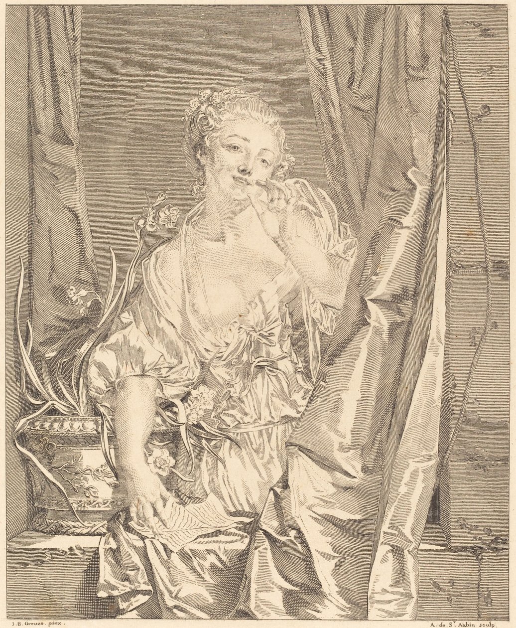 Suudelma lähetetty tekijältä Augustin de Saint Aubin after Jean Baptiste Greuze
