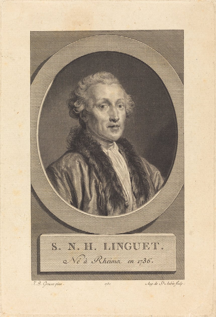 Simon-Nicolas-Henri Linguet tekijältä Augustin de Saint Aubin after Jean Baptiste Greuze