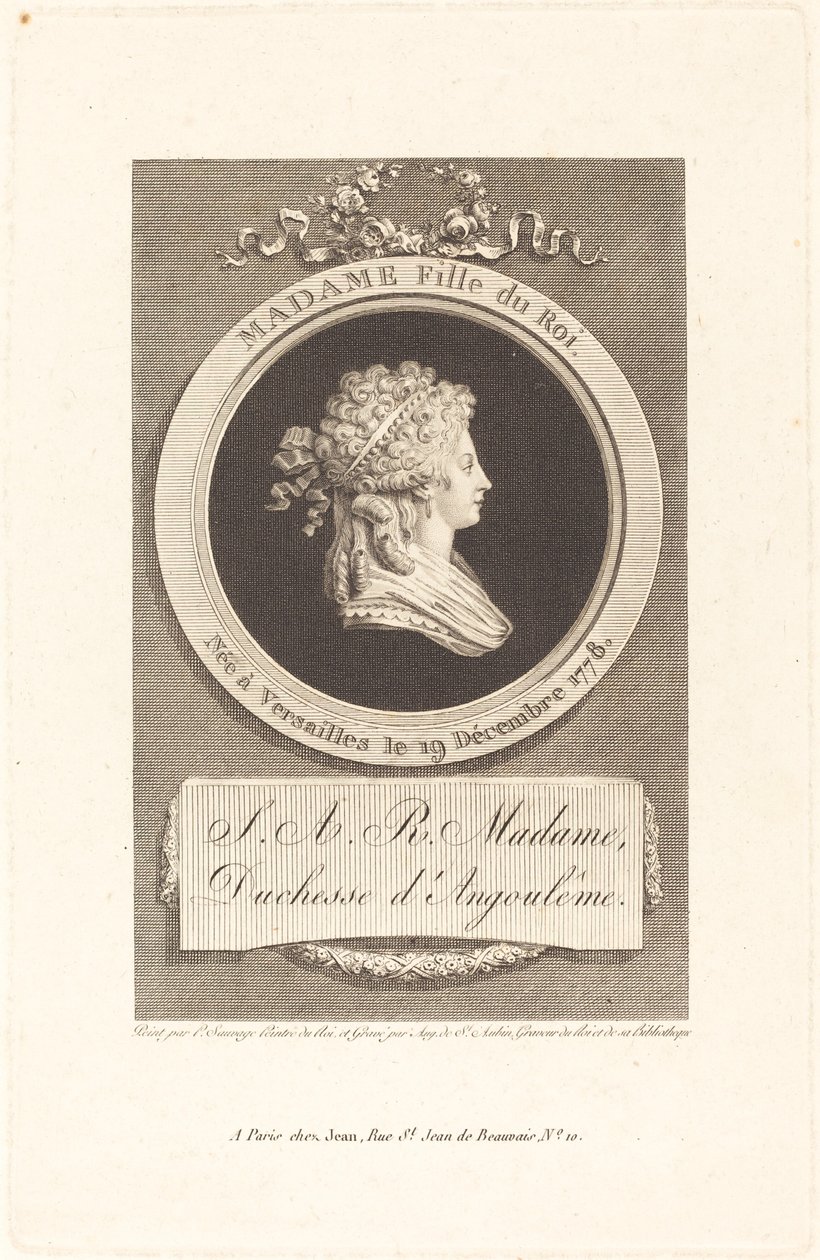 Marie-Thérèse-Charlotte, Angoulêmen herttuatar tekijältä Augustin de Saint Aubin after Piat Joseph Sauvage