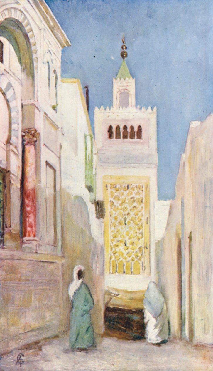 Katu Tunisissa (värilitografia) tekijältä Augustine Fitzgerald