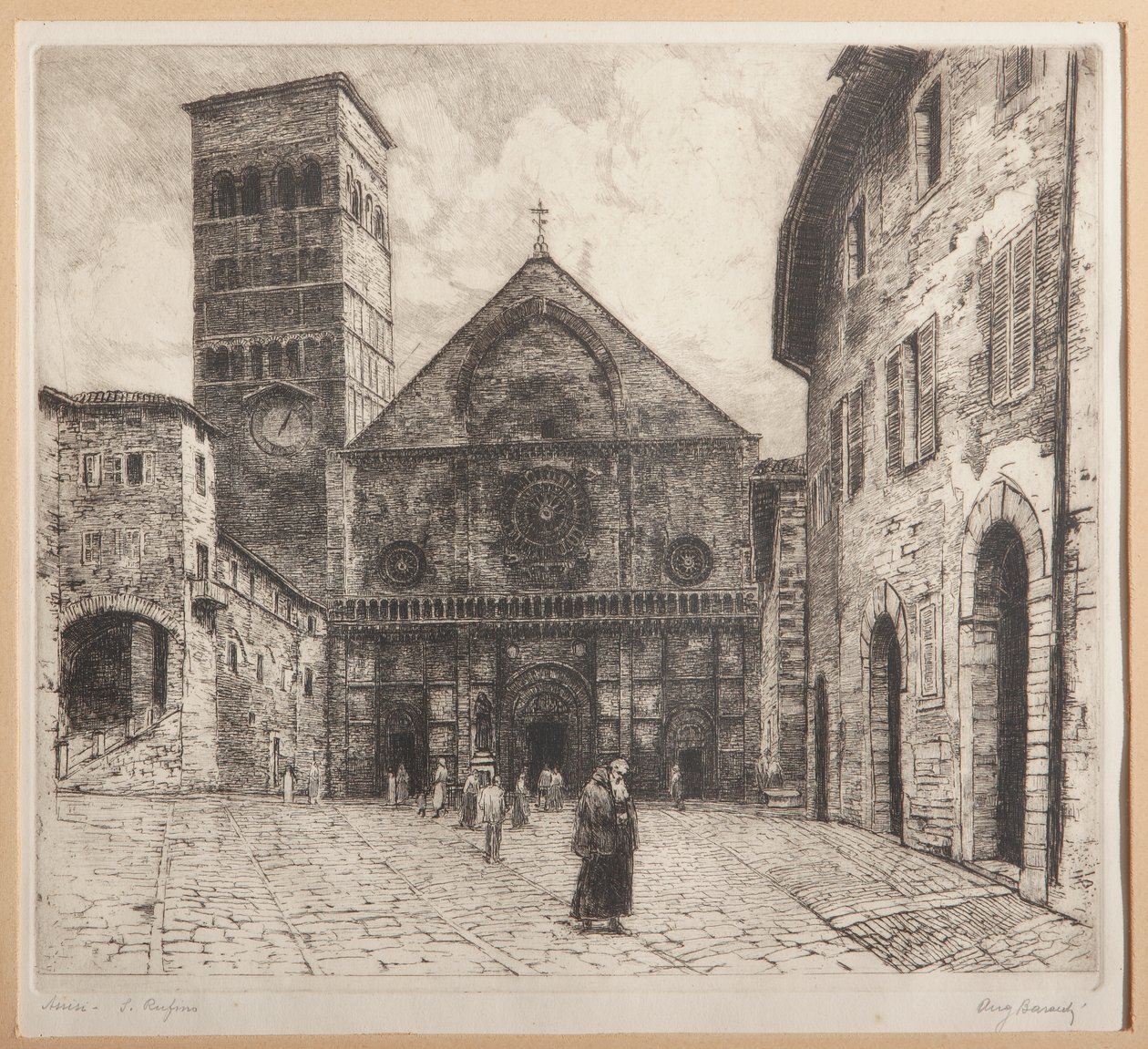 Assisi, S. Rufinus (etsaus paperille) tekijältä Augusto Baracchi