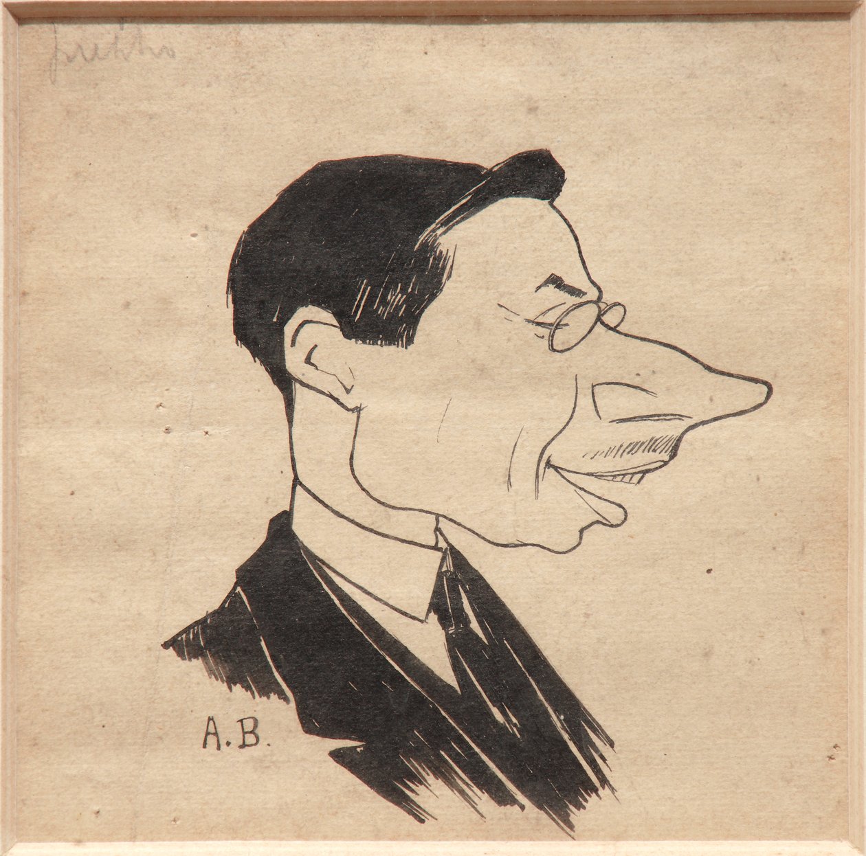 Karikatyyri (musta muste paperille) tekijältä Augusto Baracchi