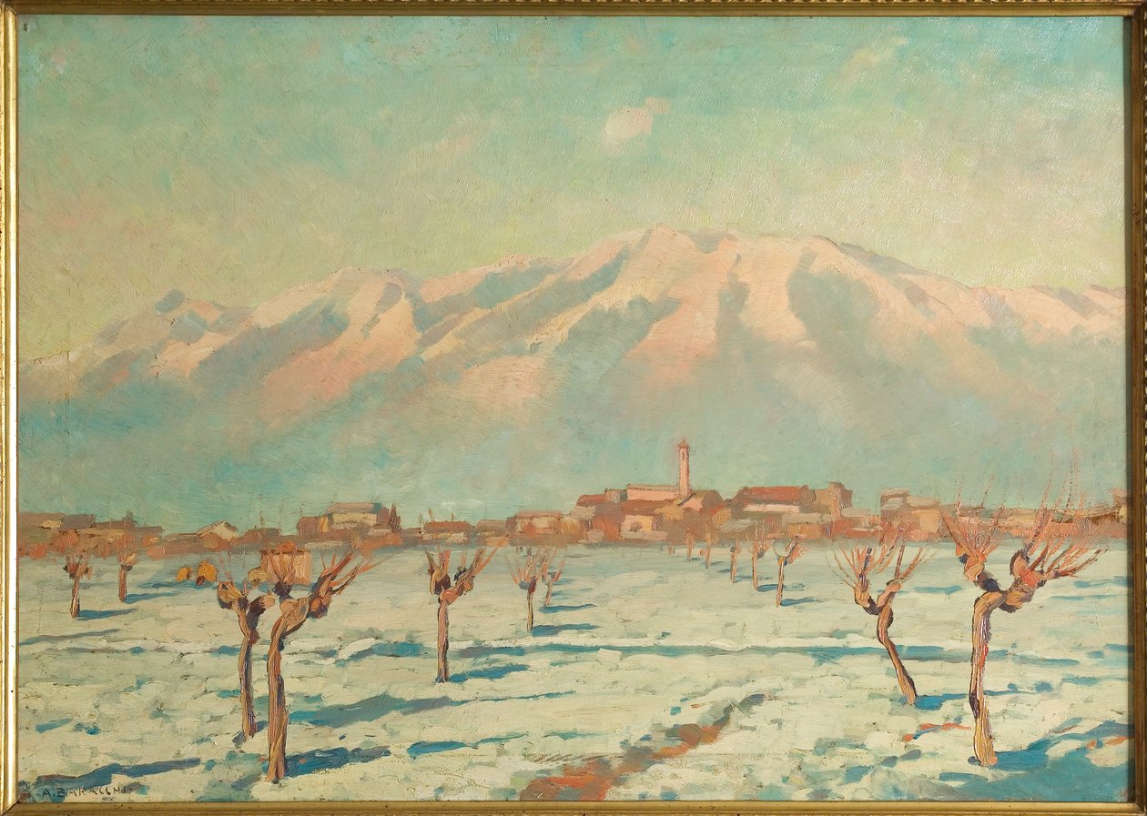 Lumen peittämä maisema (öljy masoniitille) tekijältä Augusto Baracchi