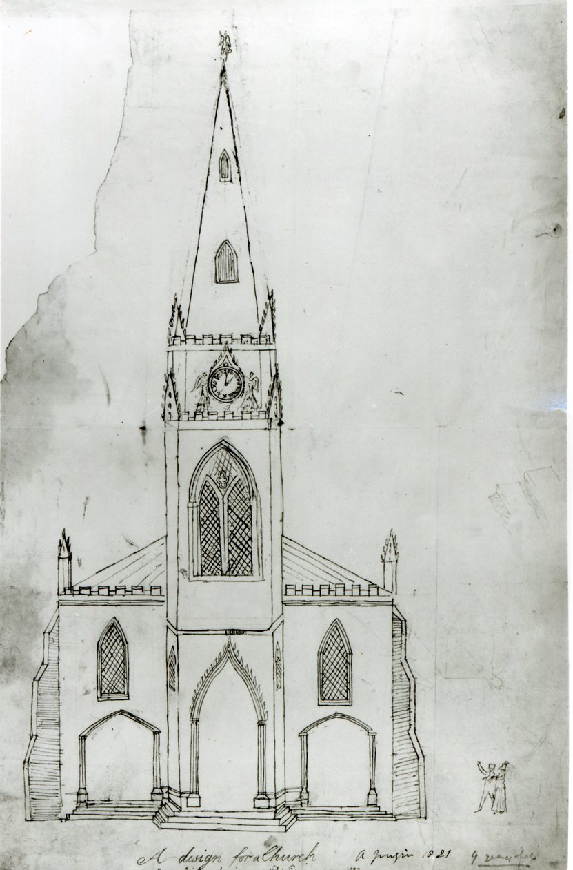 Suunnittelu kirkkoon, 1821 (muste paperille) tekijältä Augustus Charles Pugin