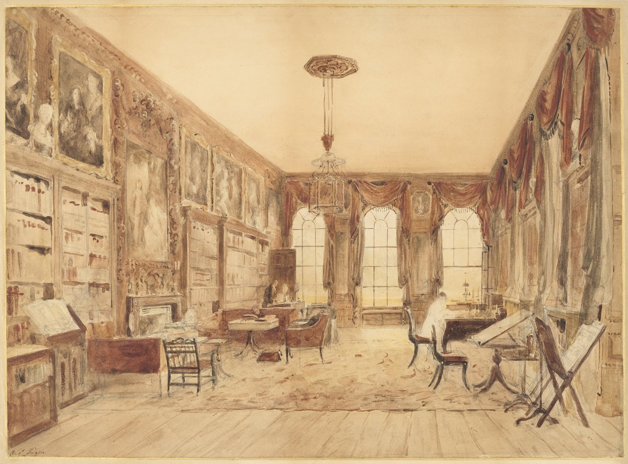 Cassioburyn kirjaston sisustus tekijältä Augustus Charles Pugin