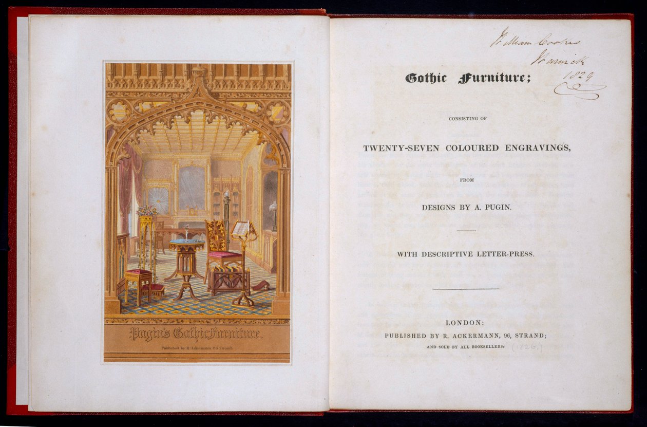 Gothic Furnituren otsikkosivu ja etulevy, Pugin, Augustus Charles (1762-1832), 1826 tekijältä Augustus Charles Pugin