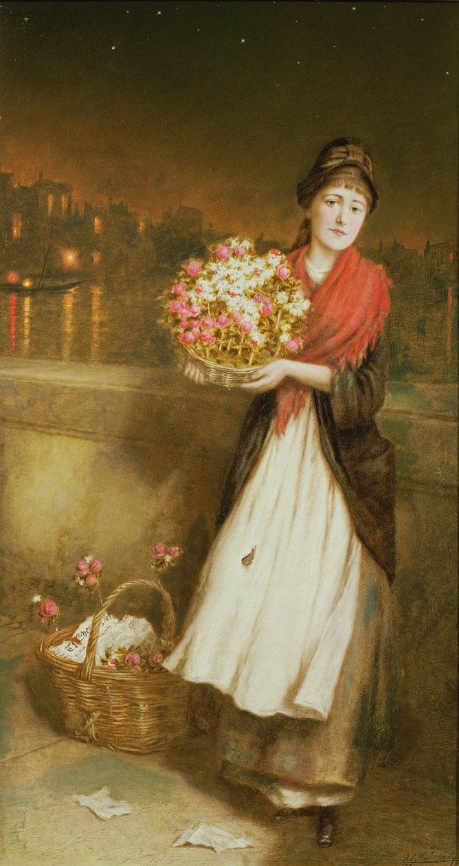 Lontoon kukkatyttö, 1877 tekijältä Augustus Edward Mulready