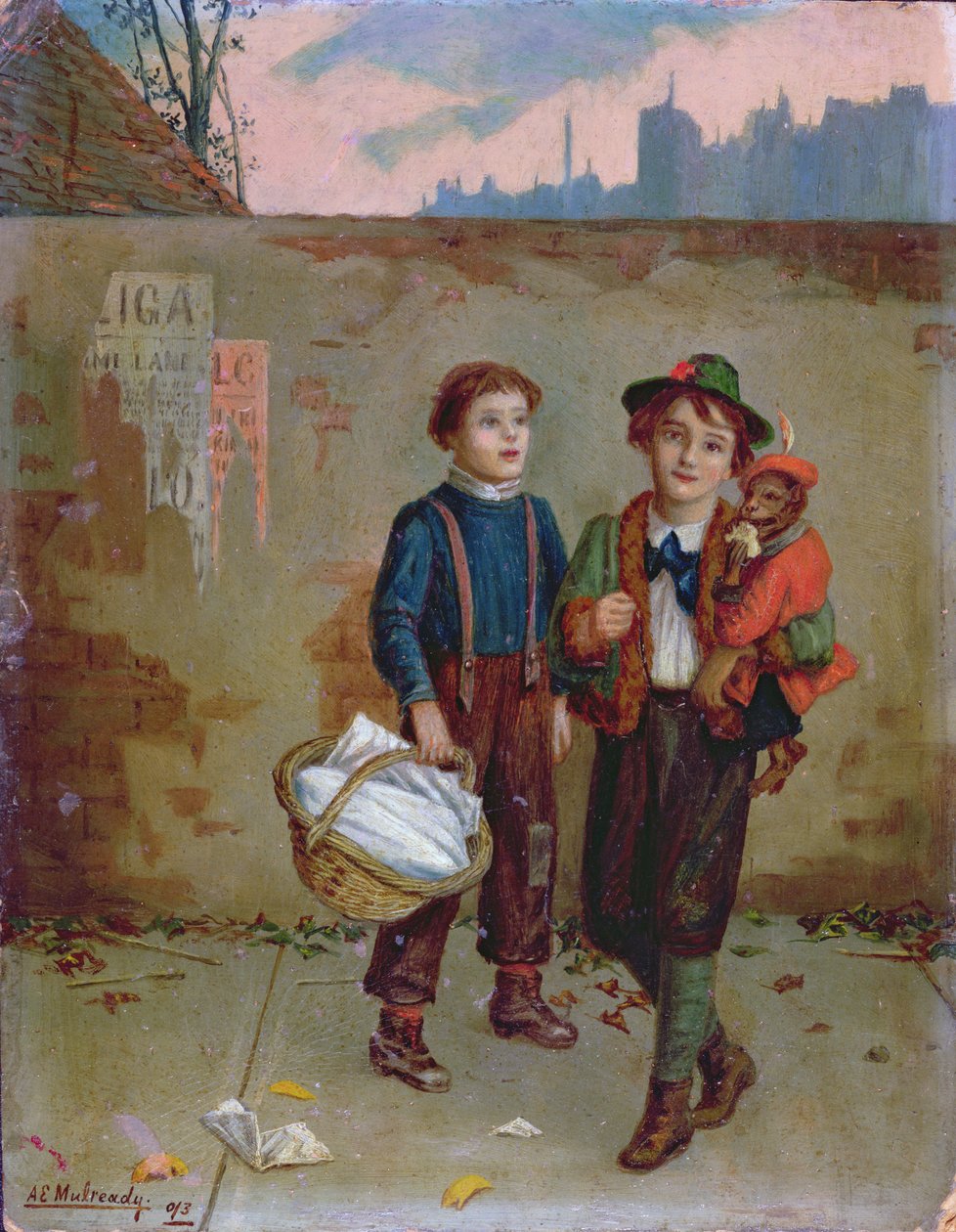 Kerjäläiset ja apina, 1893 tekijältä Augustus Edward Mulready