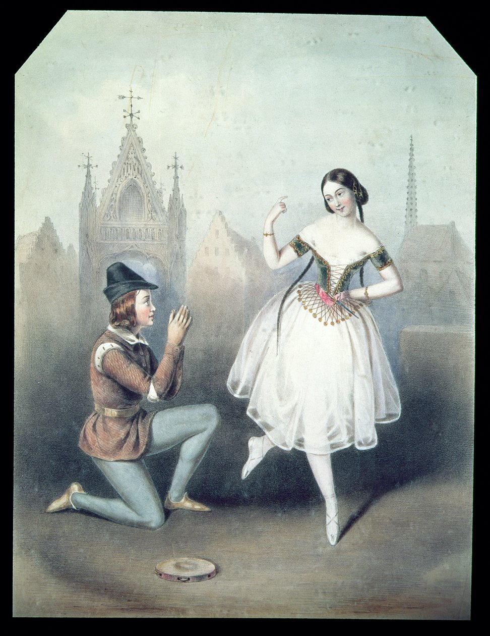 "La Esmeralda": Carlotta Grisi (1819-99) ja Jules Perrot (1810-92) d (värillinen lito) tekijältä Augustus Jules Bouvier