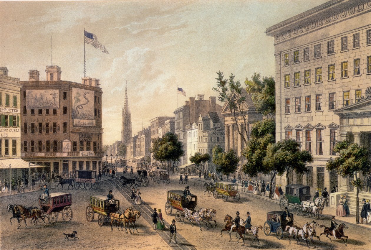 Broadway, New York, kaiverrus Deroy, pubi. kirjoittanut Goupil und Co. tekijältä Augustus Kollner