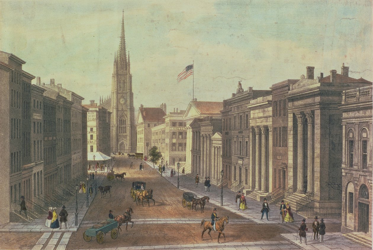 Wall Street, New York, kaiverrus Deroy, pubi. kirjoittanut Goupil und Co, 1850 tekijältä Augustus Kollner