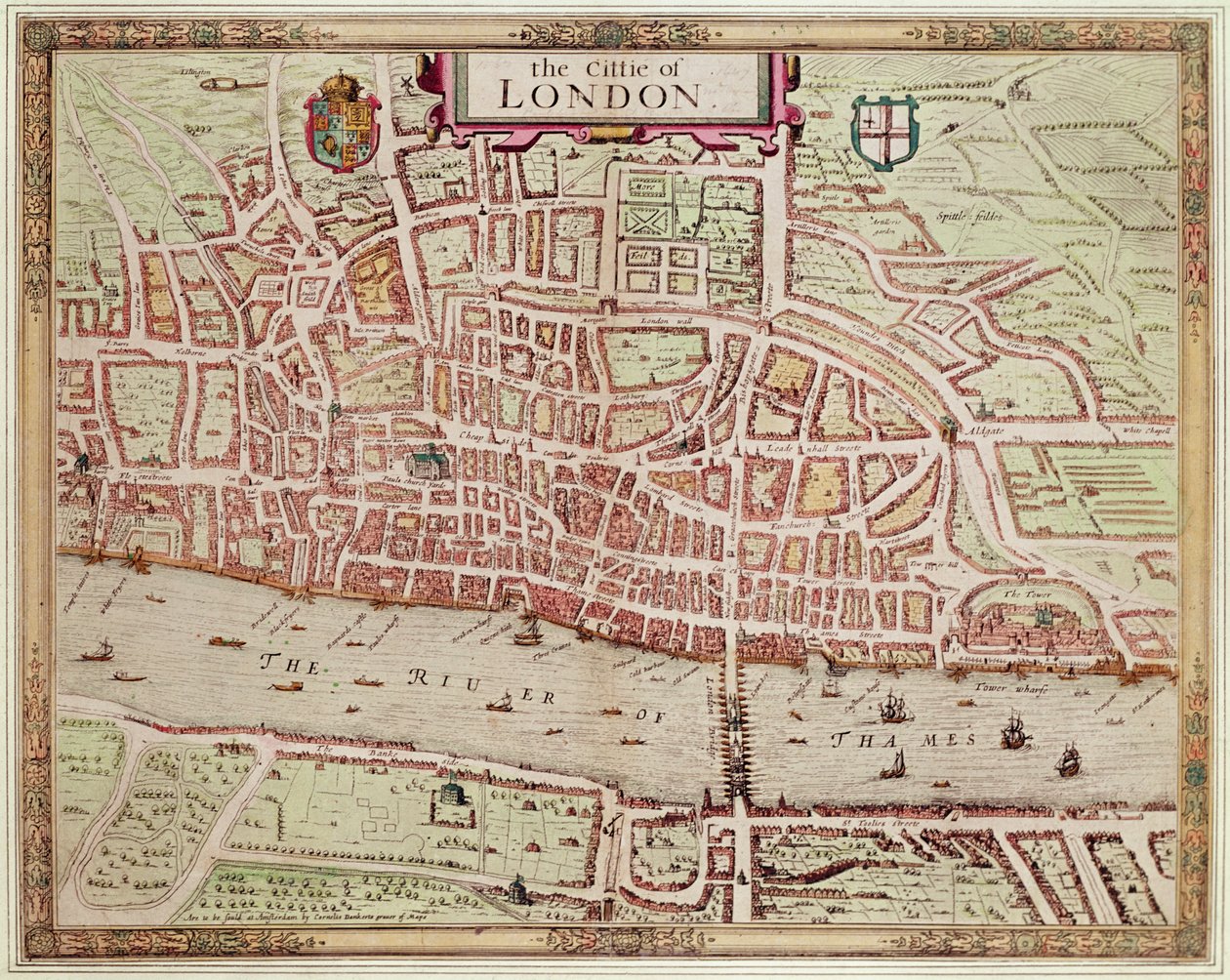 Lontoon kaupungin kartta, 1633 (käsinvärinen kaiverrus) tekijältä Augustus Ryther
