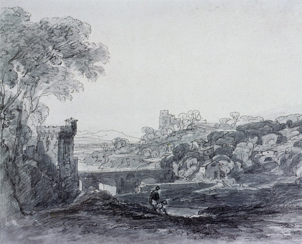 Näkymä Italiassa (piirustus) tekijältä Augustus Wall Callcott