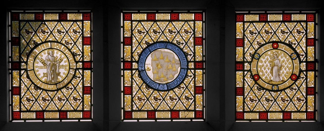 Olohuoneen ikkunat hollantilaisilla pyöreillä, n. 1844 tekijältä Augustus Welby Northmore Pugin